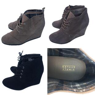 2024秋冬坡跟短靴系带保暖高跟青年时尚复古绒面革女士休闲鞋