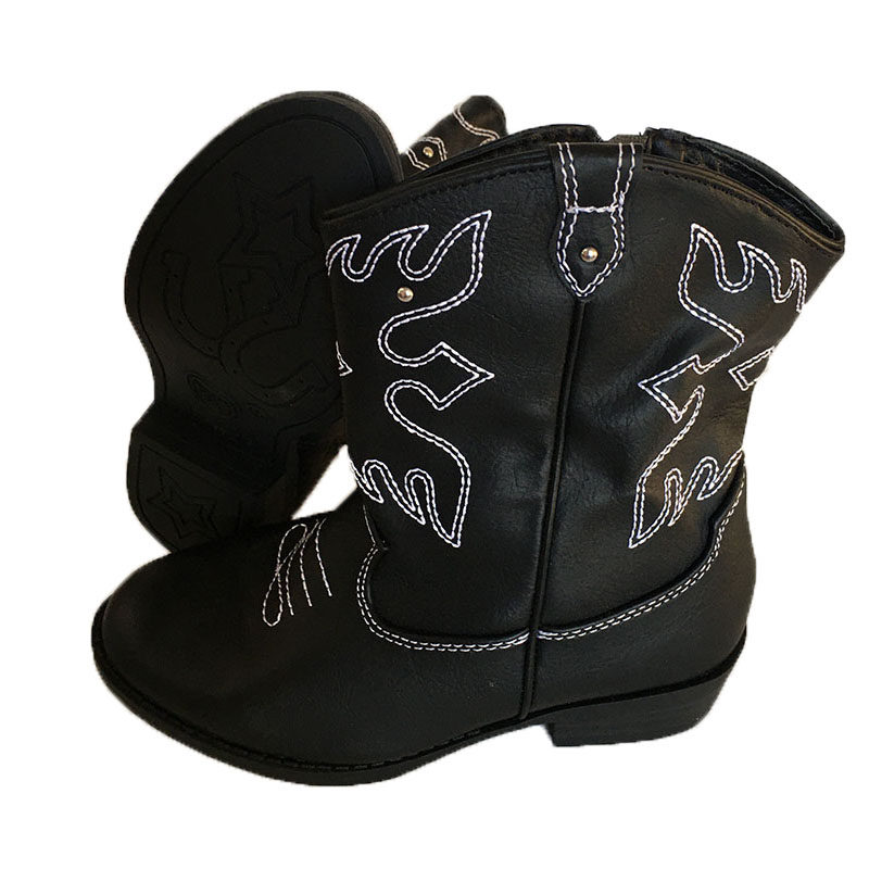 外贸皮靴女童秋冬车缝线