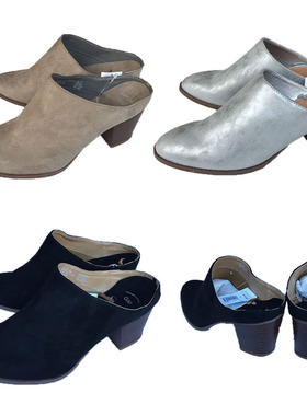 2018秋冬新品包头中跟女拖鞋外贸原单粗方跟黑灰色4142休闲鞋