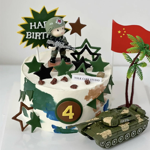 军人生日蛋糕装饰摆件男孩男神兵哥哥特种兵玩偶坦克儿童插牌插件