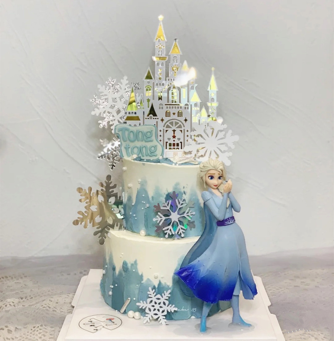 生日蛋糕装饰魔法冰雪女王爱莎艾莎公主摆件女孩雪花城堡插牌插件