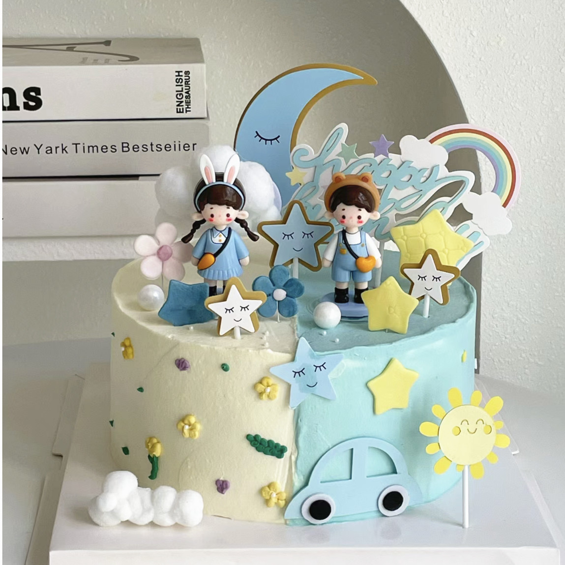 双胞胎蛋糕生日装饰软胶背包小男孩女孩摆件人偶龙凤胎儿童插件