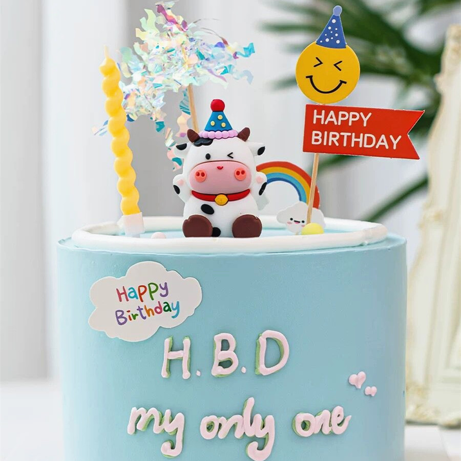 牛宝宝生日蛋糕装饰摆件小牛男女孩满月百天一周岁甜品台布置插件