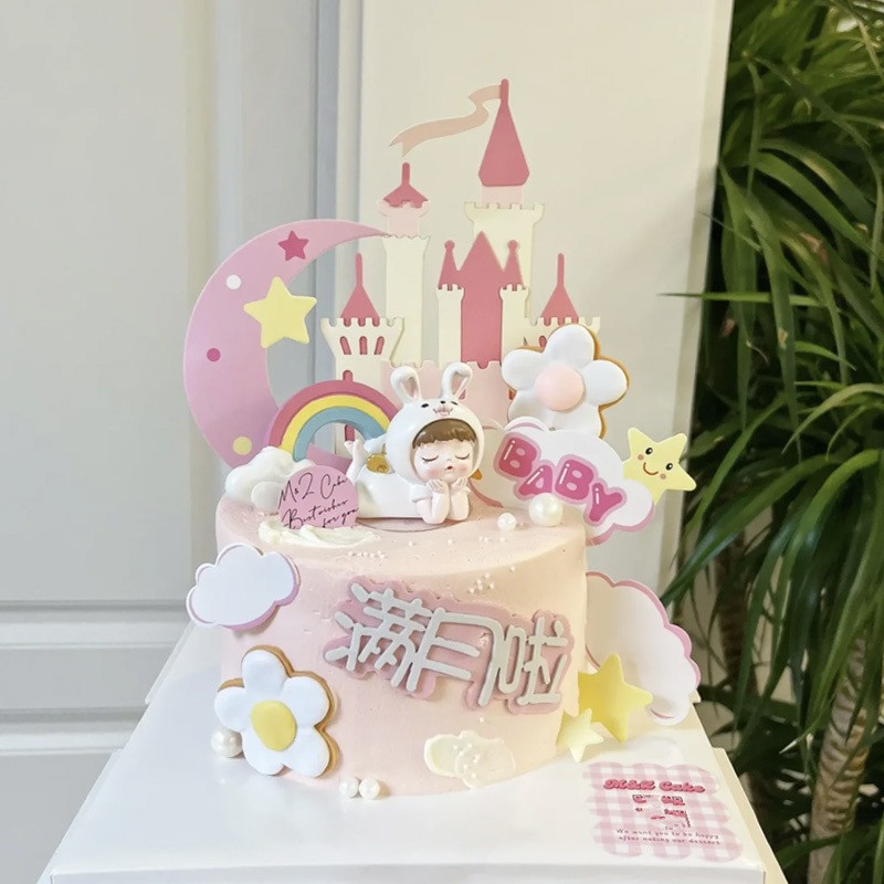 可爱兔宝宝一周岁满月百天100天女孩生日蛋糕装饰小兔子摆件插件