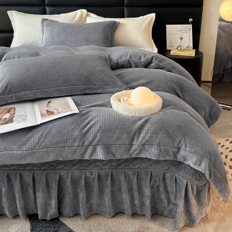 新款夹棉加厚牛奶绒床盖四件套冬季双面法兰绒被套高档珊瑚绒床单