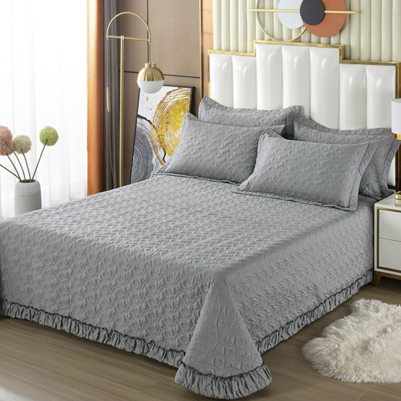 欧式纯棉床盖单件绗缝夹棉纯色全棉床单三件套防滑床笠床头套床罩