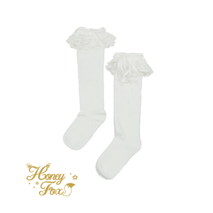 古早 双层 花边 中筒袜 HoneyFox 抽绳 棉袜 有现货