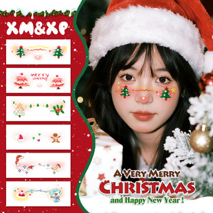 圣诞节妆容脸贴彩色纹身贴纸女防水持久氛围感圣诞树圣诞帽姜饼人