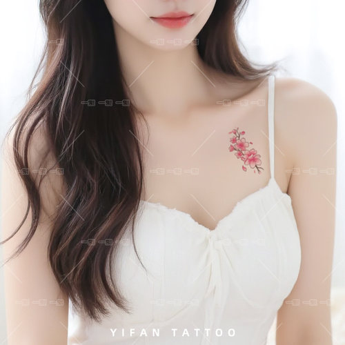 粉红樱花纹身贴女防水持久锁骨手腕国风古风小清新彩色花朵唯美