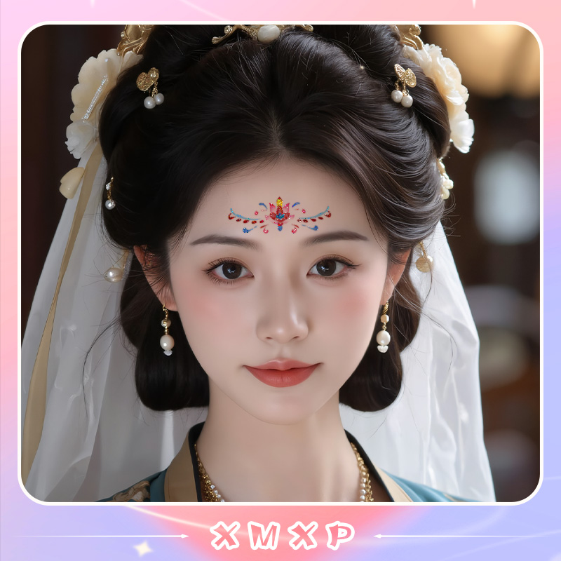 儿童汉服配饰cosplay脸部装饰闪粉花钿贴古风眉心贴纸 舞台表演