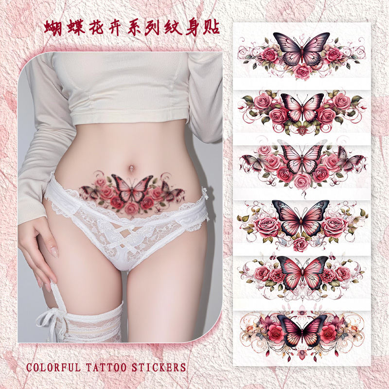 蝴蝶花卉彩色纹身贴防水女持久高
