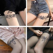 草本纹身贴防水女持久草本果汁刺青色魅魔腿环蝴蝶结鲜花不反光