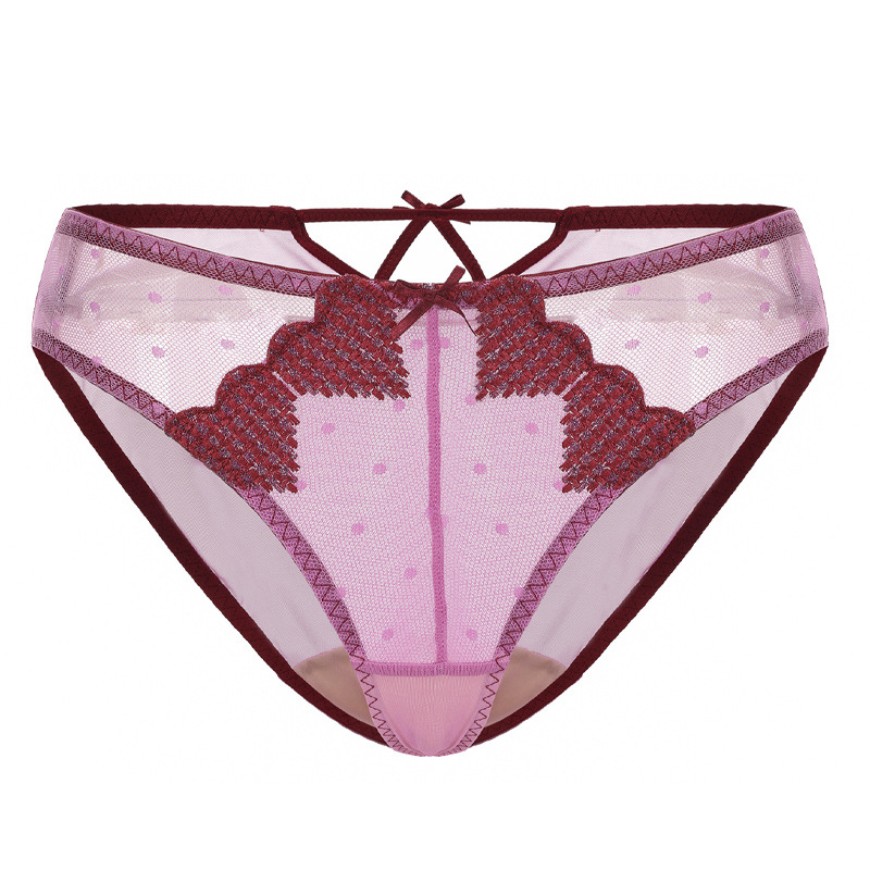法式性感内裤女超薄爱心网纱刺绣女士内裤纯棉裆部提臀中腰三角裤