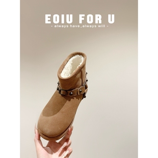 出街保暖又时髦 羊羔毛朋克风短靴澳洲羊毛皮带扣雪地靴 25s走秀款