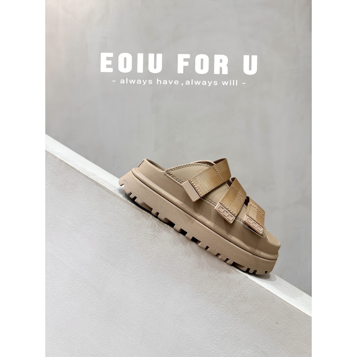 EOIU~夏季时髦精！5/13 新品 厚底增高舒适一字带魔术贴露趾凉鞋