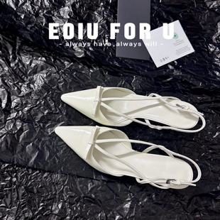 富家千金的精致感~eoiu 6.18尖头蝴蝶结高跟鞋浅口绊带夏天凉鞋女