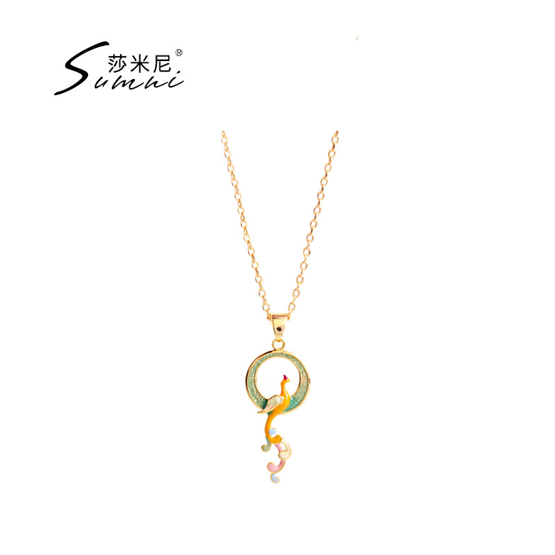 sumni/莎米尼复古民族风凤凰饰品珐琅国风项链锁骨链女夏设计感