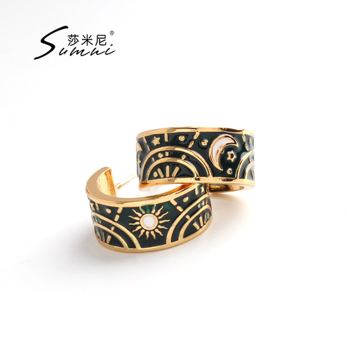 复古银针耳圈珐琅简约