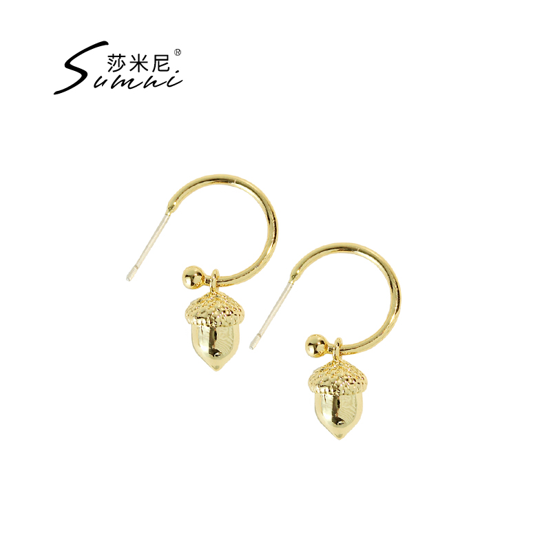 sumni/莎米尼秋新欧美小松果造型可爱时尚S925银针18K包金耳饰女