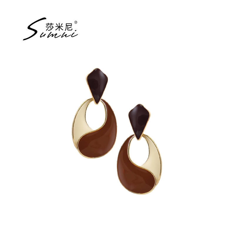 sumni/莎米尼秋新文艺复古艺术拼接撞色耳饰夸张时尚女