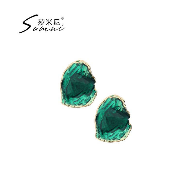 欧美风夸张耳钉绿色s925银针