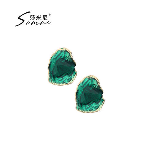 欧美风夸张耳钉绿色s925银针