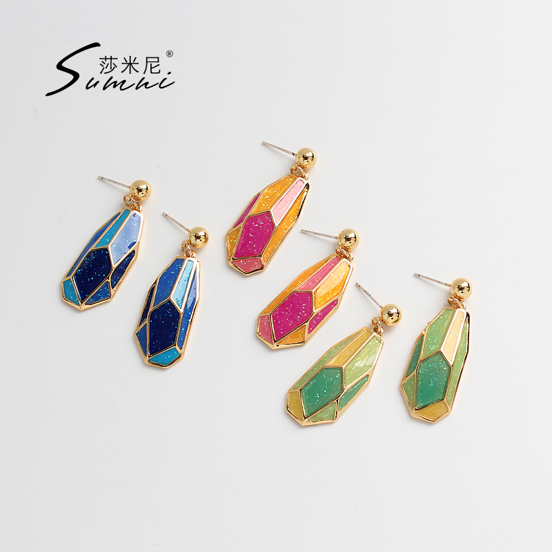sumni/莎米尼18K包金925银夸张立体耳环珐琅彩釉糖果色个性耳坠女