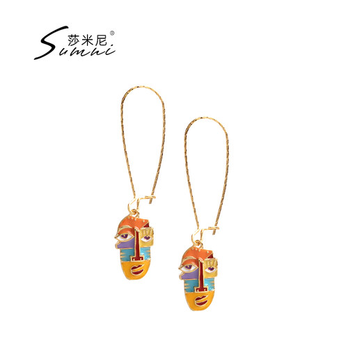 珐琅滴釉人脸元素抽象长短款耳环