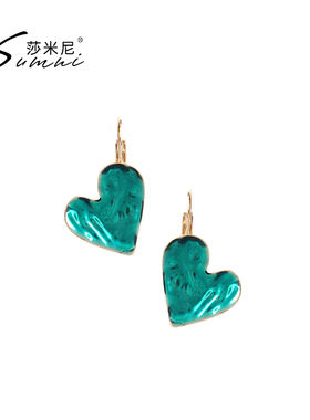 sumni/莎米尼2024年新款复古阳绿爱心耳环耳扣夸张耳饰女夏