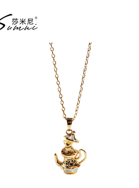 sumni/莎米尼欧美风时尚可爱小水壶造型小老鼠吊坠项链女18K包金