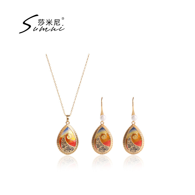 sumni/莎米尼手工彩色珐琅滴釉印象派油画耳饰水滴坠项链耳环套装,饰品/流行首饰/时尚饰品新,耳环,淘宝优惠券,粉丝福利购,淘宝优惠卷
