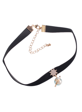 星球18K包金星星月黑色绒布颈项带链chocker圈个性时尚可爱气质女