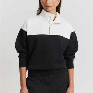 半拉链 全棉通勤风立领撞色拼接卫衣女宽松落肩袖 外贸纯元 澳洲cr