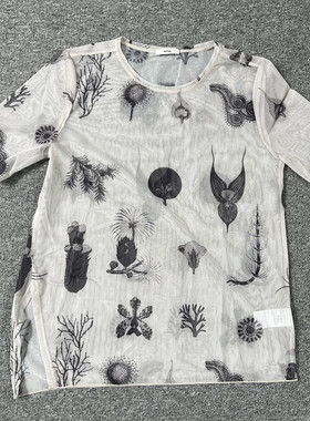 813香港潮牌ini*** 植物花卉透明网眼女士圆领打底衫皮肤衣