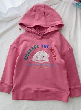 98-164cm 英国bd 中大童全棉毛圈春秋小鱼字母休闲运动连帽卫衣