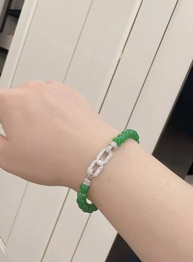 轻奢白金色镶碎钻小米珠链扣