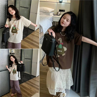 男女童宽松大版T恤中大童女孩上衣亲子装24新款童装 很重工