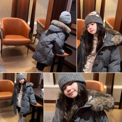 儿童长款加厚中长款款大版90白鸭绒羽绒服中大童冬季外套毛领可拆