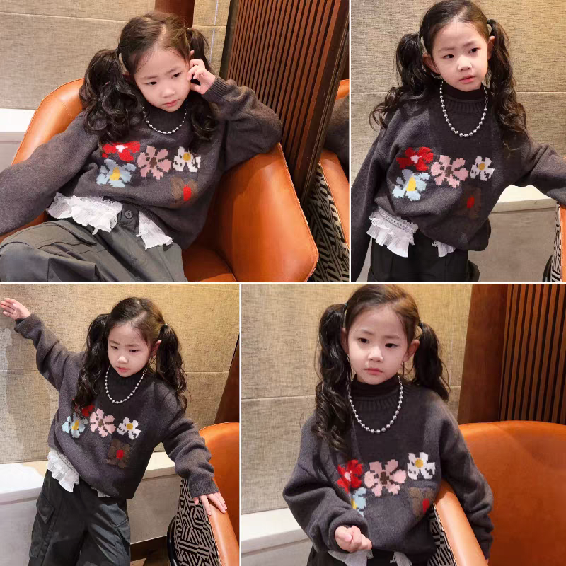美妞 女童韩系提花毛衣打底中大童2025秋冬新款童装 色调气质