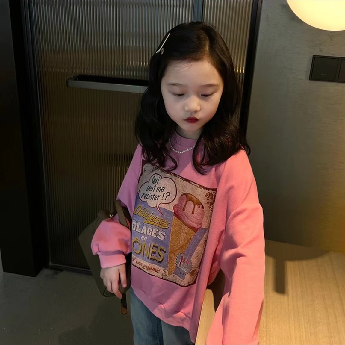 彡酱薄款女卫衣粉色中大童