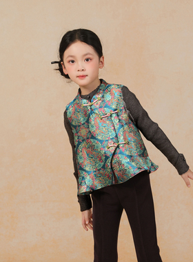 本格汉服女童亲子母女秋冬新品新中式国风国朝非遗蜀锦人丝马甲