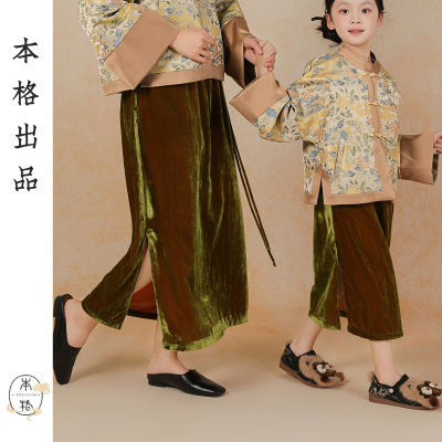 本格汉服女童秋冬新品丝绒直筒裙