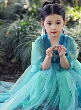 本格汉服女童夏2026新款古风超仙日常可穿汉服连衣裙青绿色襦裙