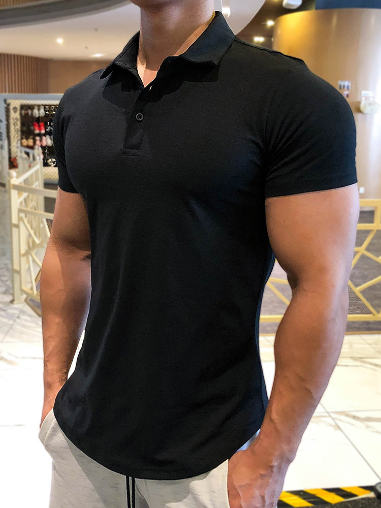 健身polo衫男私人教练工作服速干t恤运动短袖紧身衣肌肉上衣定制