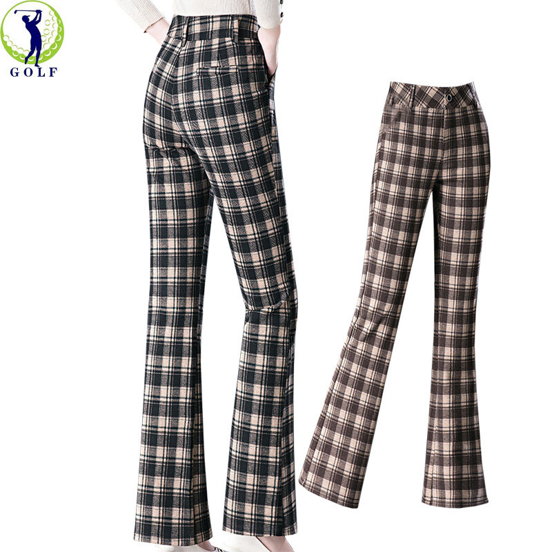 高尔夫长裤女秋冬微喇叭裤高腰显瘦格子裤大码加绒休闲运动裤抗皱,运动/瑜伽/健身/球迷用品,高尔夫上装,淘宝优惠券,粉丝福利购,淘宝优惠卷