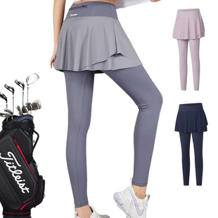 高尔夫长裤女速干长裤裤裙连体假两件羽毛球网球裙弹力高腰口袋裙