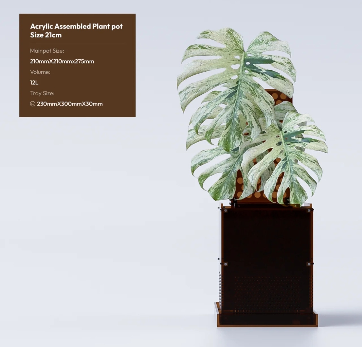 21厘米加厚赛博亚克力热植别墅18*18*238龟背竹种植盆ins大花盆