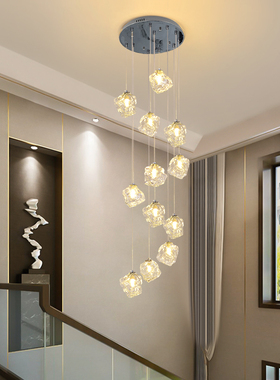 楼梯吊灯别墅灯具现代简约轻奢loft覆式楼入户客厅灯冰块吊灯P271