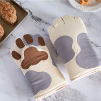 New cute pure cotton milk tea color soothing cat paw heat-resistant gloves, baking oven microwave, anti-slip and heat-resistant hand covers thumbnail 3
