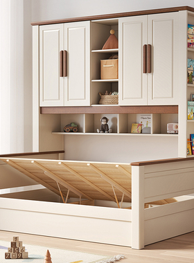 全实木衣柜床一体小户型儿童书架床樱桃木多功能储物榻榻米组合床